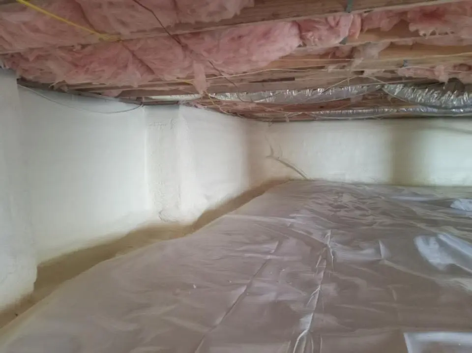 Crawl space encapsulation with closed-cell spray foam for Commercial Roof Restoration in Hempfield